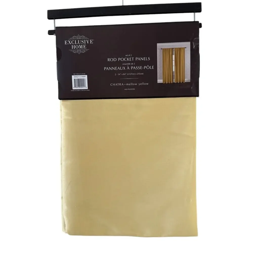 Pair of Curtain Drapery Rod Pocket Panels Pale Yellow